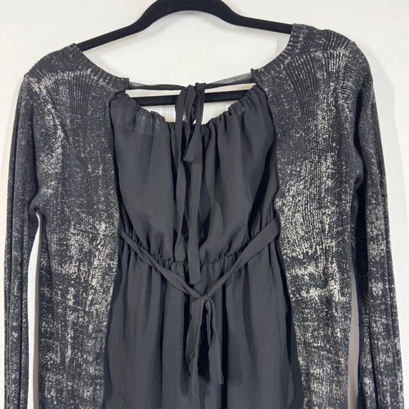 Mais il est où le Soleil? Black Metallic Chic Sheer Silk Blouse Size Small - Picture 5 of 11